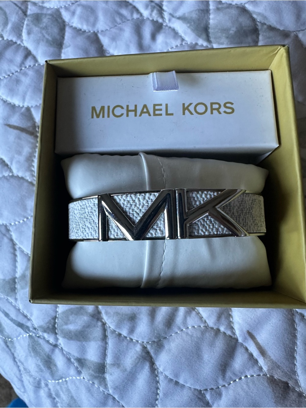 Michael Kors Silver MK Logo Leather Bracelet
